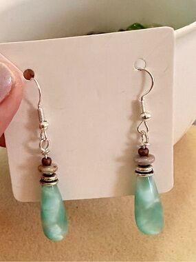 Rare Russian  Green Moonstone Teardrop Dangle Earrings